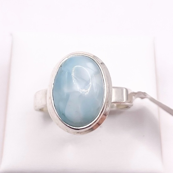 Size 8 Larimar 925 Sterling Silver Ring